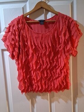 Sunny Taylor Coral Ruffle Short-Sleeve Blouse